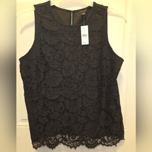 NWT Ann Taylor Lace Black Sleeveless Tank, Size Medium